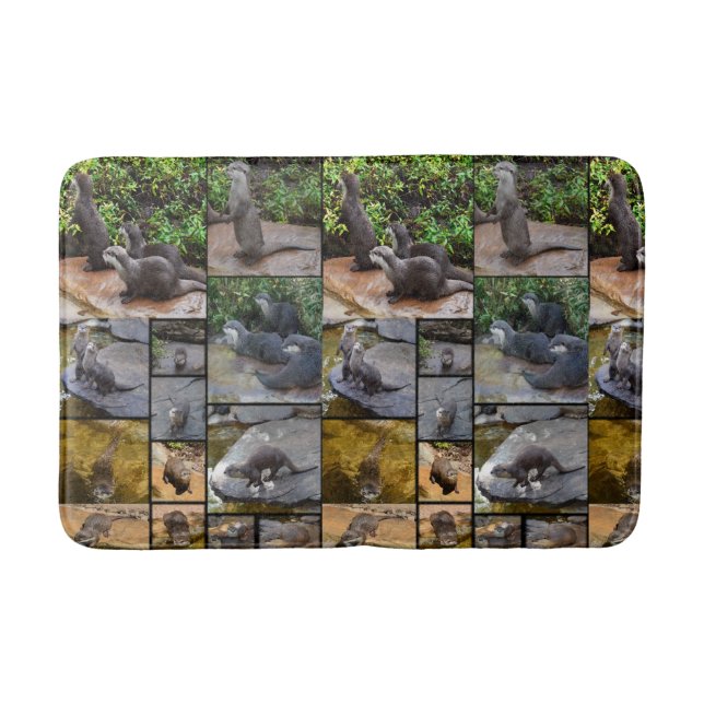 **"Otterly Adorable: A Photo Collage of Otters Bath Mat (Front)