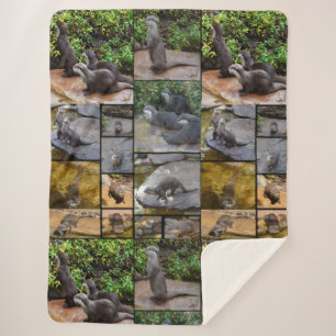 **"Otterly Adorable: A Photo Collage of Otters Sherpa Blanket