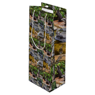 **"Otterly Adorable: A Photo Collage of Otters Wine Gift Bag