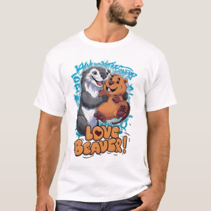 Otterly Adorable Beaver Love: Anime-style T-Shirt