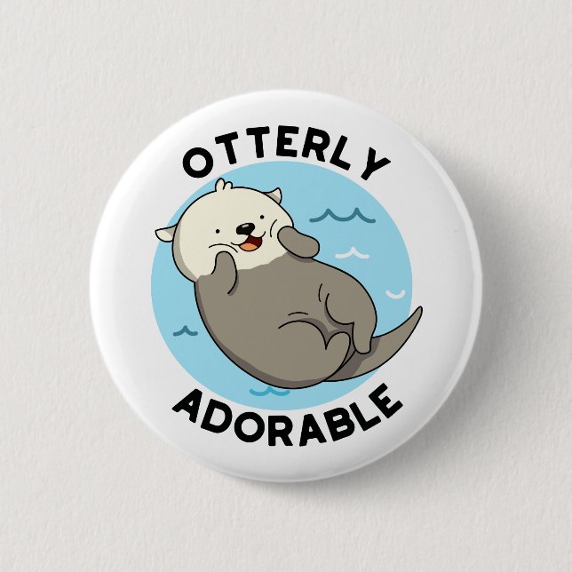 Otterly Adorable Cute Floating Otter Pun 6 Cm Round Badge (Front)