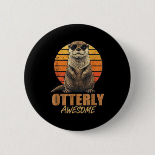 Otterly Awesome Retro Sunset Sea Otter Lover Graph 6 Cm Round Badge