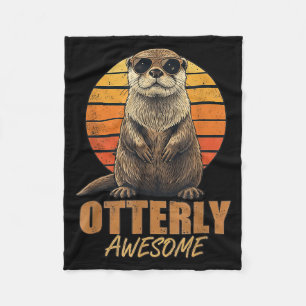 Otterly Awesome Retro Sunset Sea Otter Lover Graph Fleece Blanket