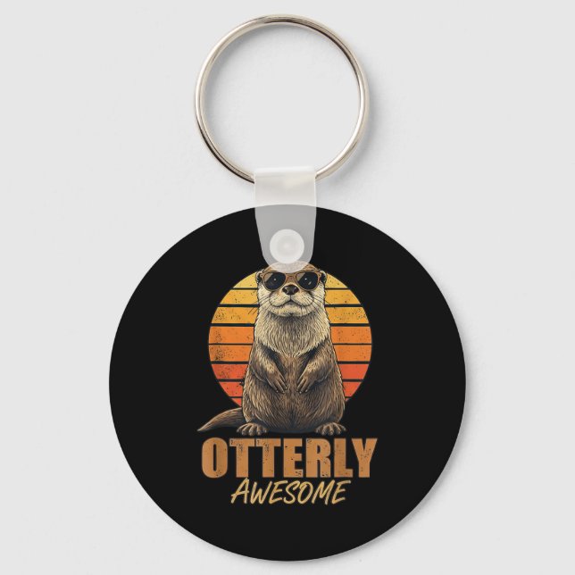 Otterly Awesome Retro Sunset Sea Otter Lover Graph Key Ring (Front)