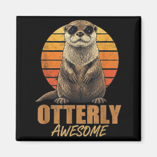 Otterly Awesome Retro Sunset Sea Otter Lover Graph Magnet