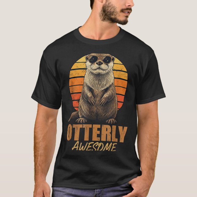 Otterly Awesome Retro Sunset Sea Otter Lover Graph T-Shirt (Front)
