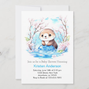 Otterly Blue Floral Boy Baby Shower Invitation