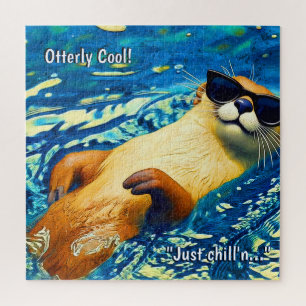 Otterly Cool! - River Otter Funny Design Jigsaw Puzzle