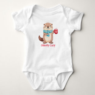 Otterly Cosy, Cute Otter Cocoa Christmas Holiday Baby Bodysuit