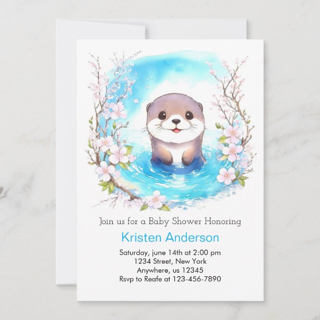 Otterly Cute Watercolor Boy Baby Shower Invitation (Front)