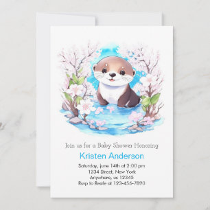 Otterly Cute Wildflower Blue Boy Baby Shower Invitation