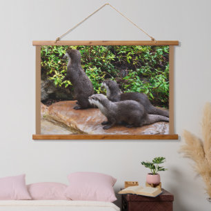 Otterly Delightful Small Grey Otters, Hanging Tapestry