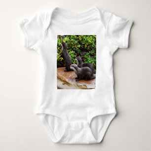Otterly Delightful: Three Small Grey Otters, Baby Bodysuit