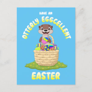 Otterly Eggcellent Cartoon Otter Easter Egg Holiday Postcard