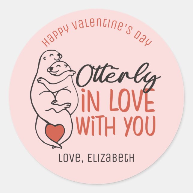 Otterly in Love Funny Cute Heart Valentine's Day Classic Round Sticker (Front)