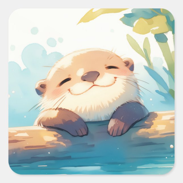 Otterly Lazy Day Square Sticker (Front)