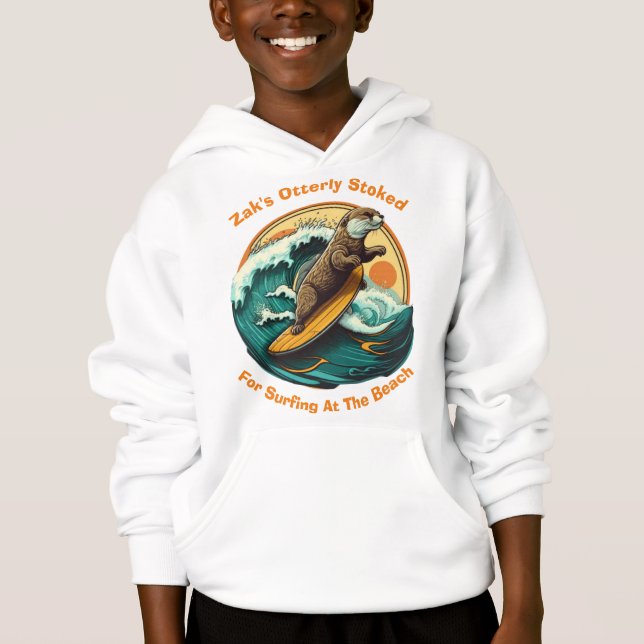 Otterly Stoked For Surfing At The Beach Hoodie (Front)