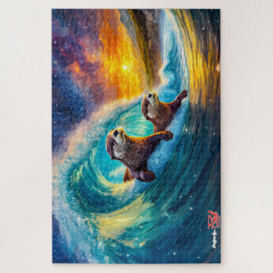 Otters Body Surfing Design By Rich AMeN Gill Jigsaw Puzzle
