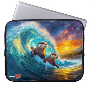 Otters Body Surfing Design By Rich AMeN Gill Laptop Sleeve