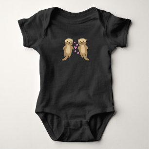 Otters Cute Otters Couple With Hearts Baby Bodysuit
