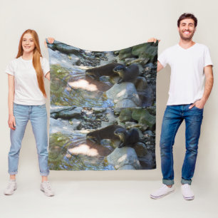 Otters Drinking, Medium Fleece Blanket