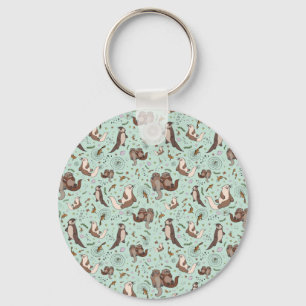 Otters in Blue Key Ring