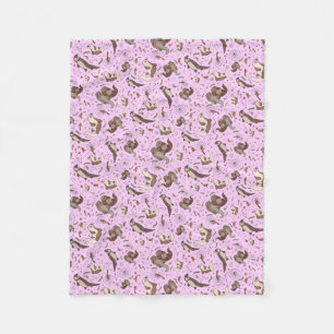 Otters in Pink Fleece Blanket