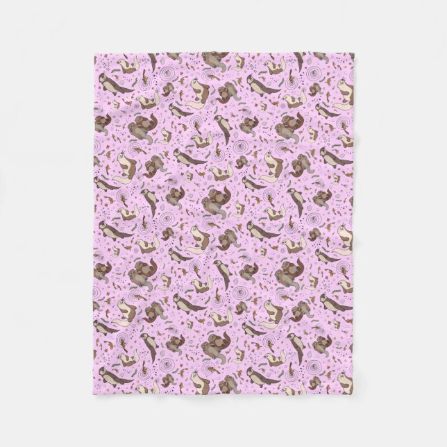 Otters in Pink Fleece Blanket (Front)