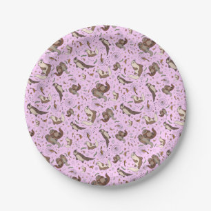 Otters in Pink Paper Plate
