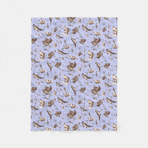 Otters in Purple Fleece Blanket
