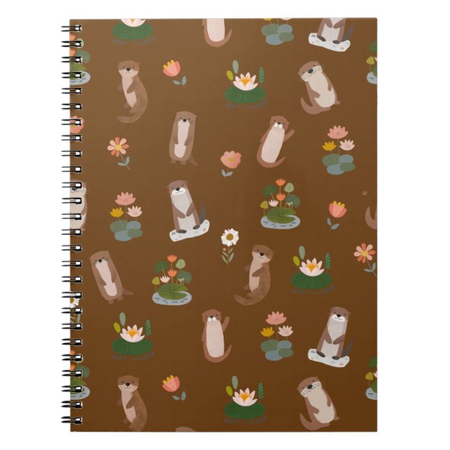 Otters & Lily Pads on Brown Notebook (Front)
