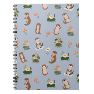 Otters & Lily Pads on Light Blue Notebook