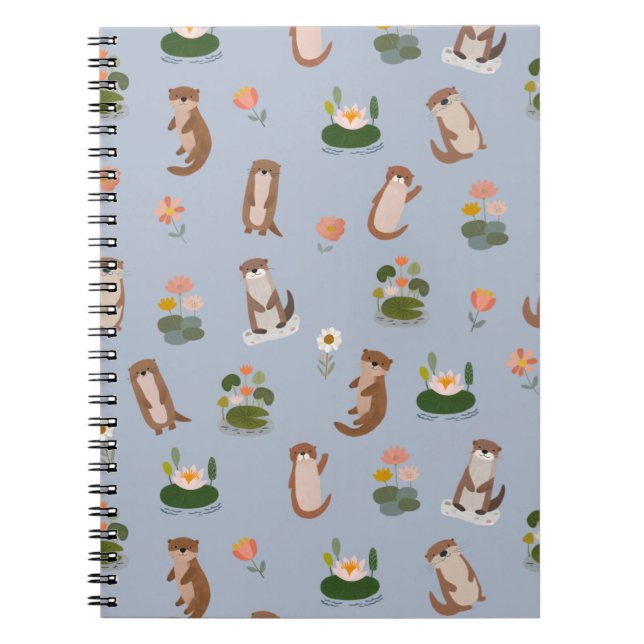 Otters & Lily Pads on Light Blue Notebook (Front)