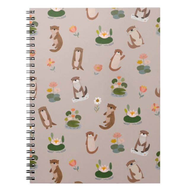 Otters & Lily Pads on Light Brown Notebook (Front)