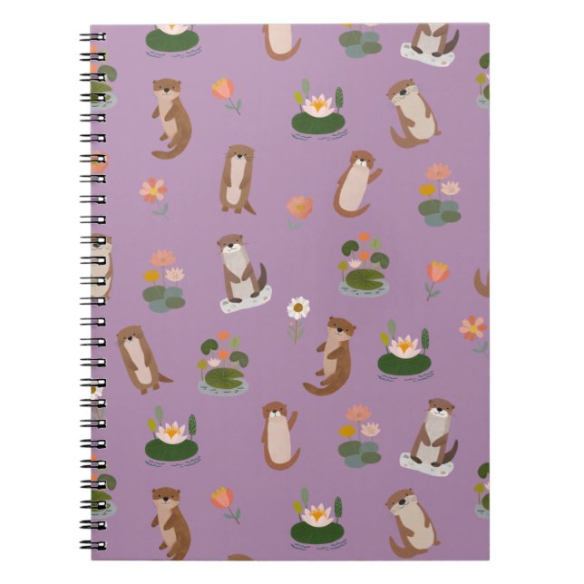 Otters & Lily Pads on Light Purple Notebook (Front)