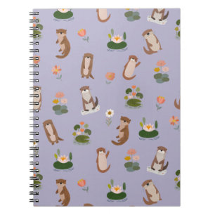 Otters & Lily Pads on Pale Grey-Purple Notebook