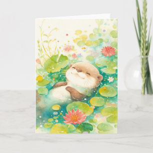 Otter's Paradise Among Lotus Flowers Card