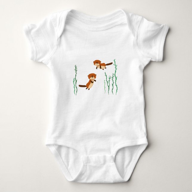 Otters Swimming Baby Bodysuit (Front)