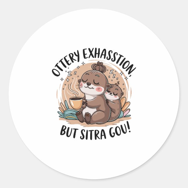 Ottery Expression Cute Sloth and Baby Classic Round Sticker (Front)