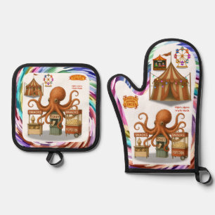Otto’s circus snack shack oven mitt & pot holder set