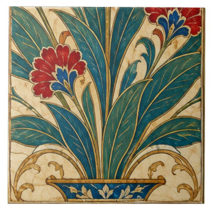 Ottoman Blue Vase Botanical Floral Art Ceramic Tile
