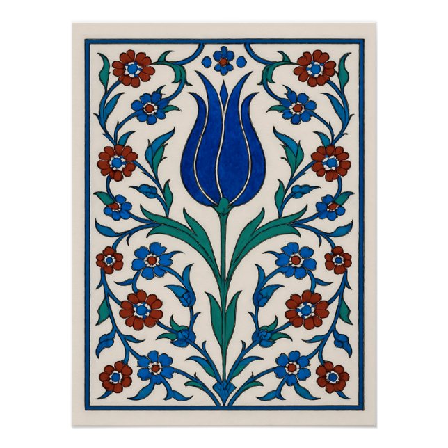 Ottoman Floral Tile – Traditional Tulip Design Poster (Front)