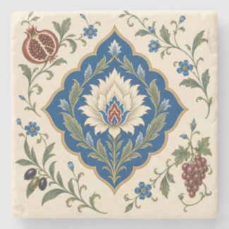 Ottoman Iznik Floral | Blue Botanical Pomegranate Stone Coaster