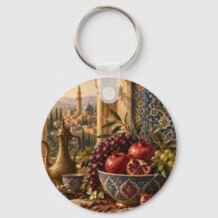 Ottoman Iznik Pomegranate Olive Still Life Key Ring