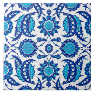 Ottoman Iznik Saz Leaf Floral Blue Turquoise Ceramic Tile