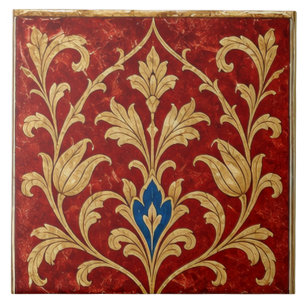 Ottoman Red Gold Floral Ornament Ceramic Tile