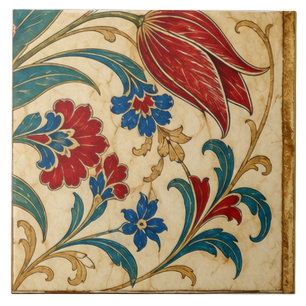 Ottoman Red Tulip Botanical Composition Ceramic Tile