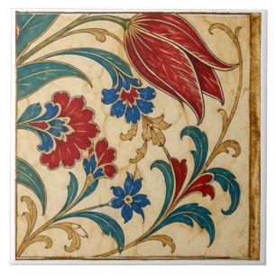 Ottoman Red Tulip Botanical Composition Ceramic Tile