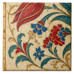 Ottoman Red Tulip Botanical Floral Art    Ceramic Tile