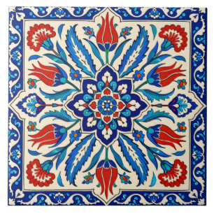 Ottoman Style Blue Red Tulip  Pattern Ceramic Tile